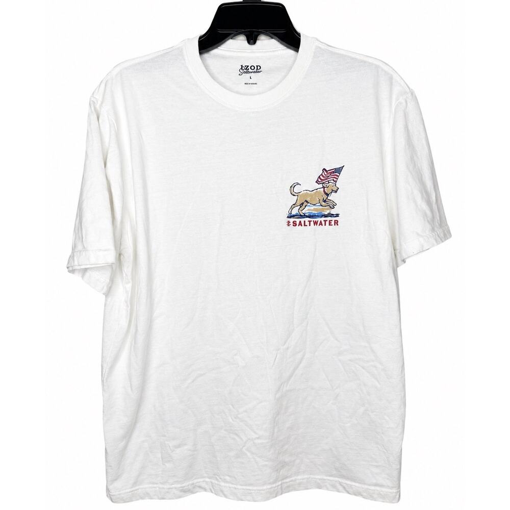IZOD Saltwater Graphic Tee Size Large White Beach Dog Americana T-Shirt